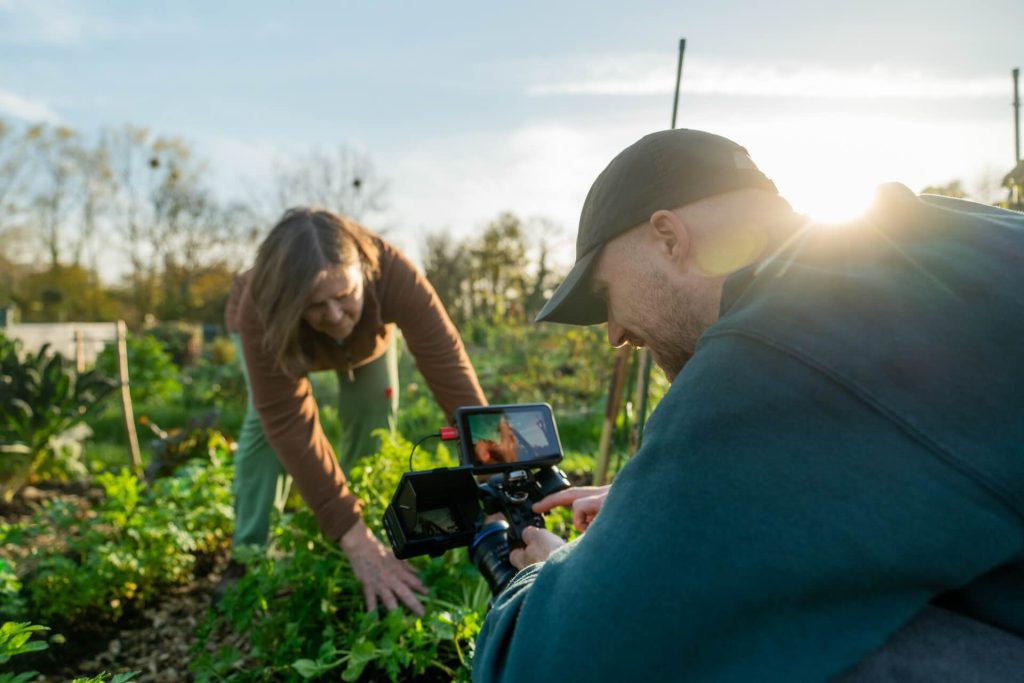 Charity Video Production with woven films at an allotment filming campaign video